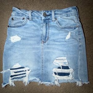 American Eagle Outfitters Light Blue Distressed Denim Skirt